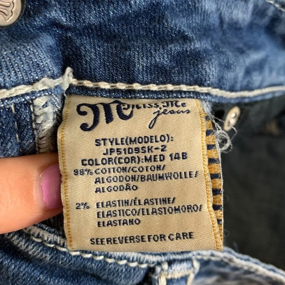 Miss Me 'Skinny' Womens Jeans Tag 25 Blue W26xL32 Distressed Embroidered Denim - Picture 7 of 12